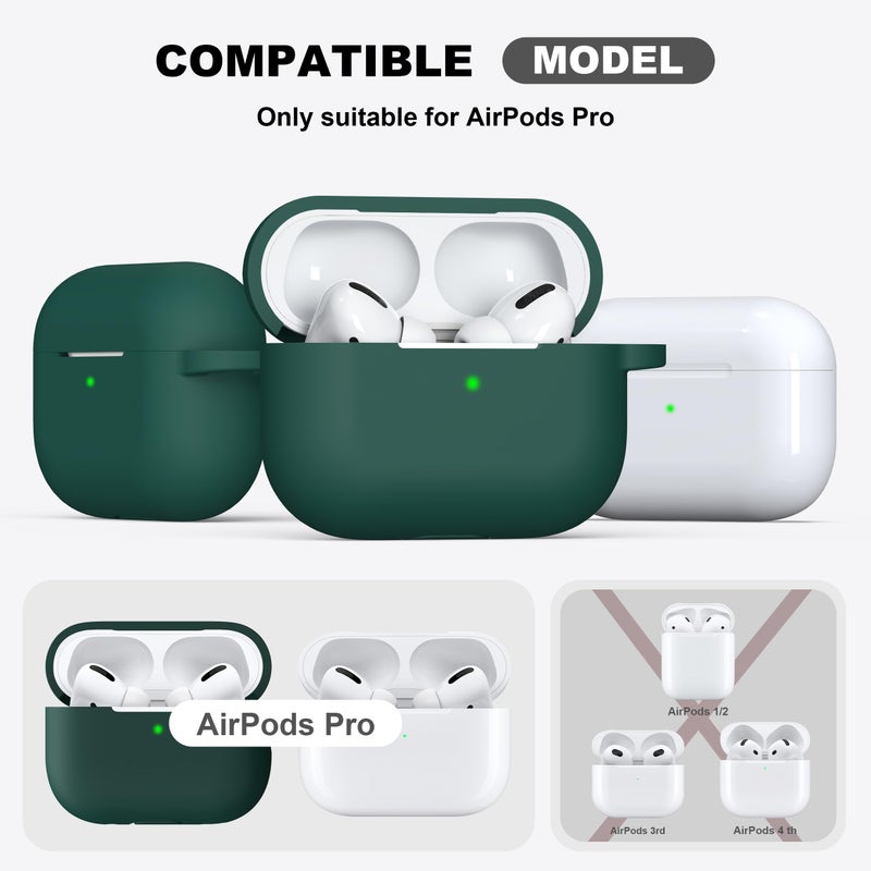 R-fun for AirPods Pro 2nd/1st Generation Case with Cleaner Kit,Soft Silicone Protective Case Cover for Apple AirPod Pro 2/1 for Women Men,AirPods Pro Case Accessories with Keychain,Forest Green - Image 4